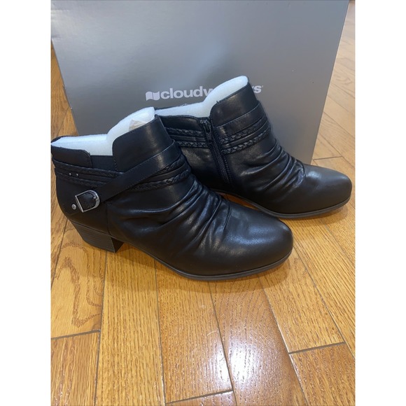 cloudwalkers by avenue Western Ankle Boots Black‎ 10W Noreen Buckle Side Zip - Picture 1 of 9